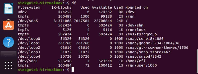 Disk space and file system info