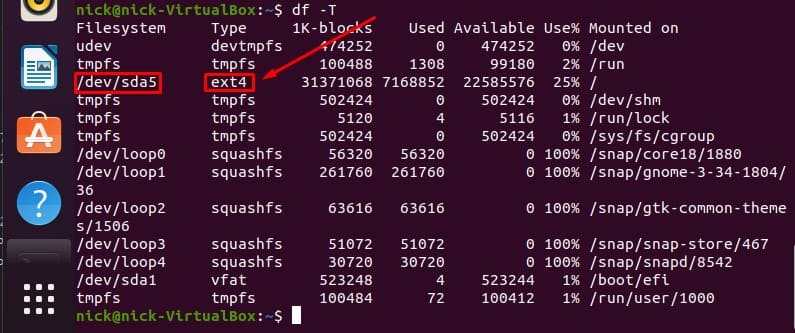 Disk space and file system info with file system type