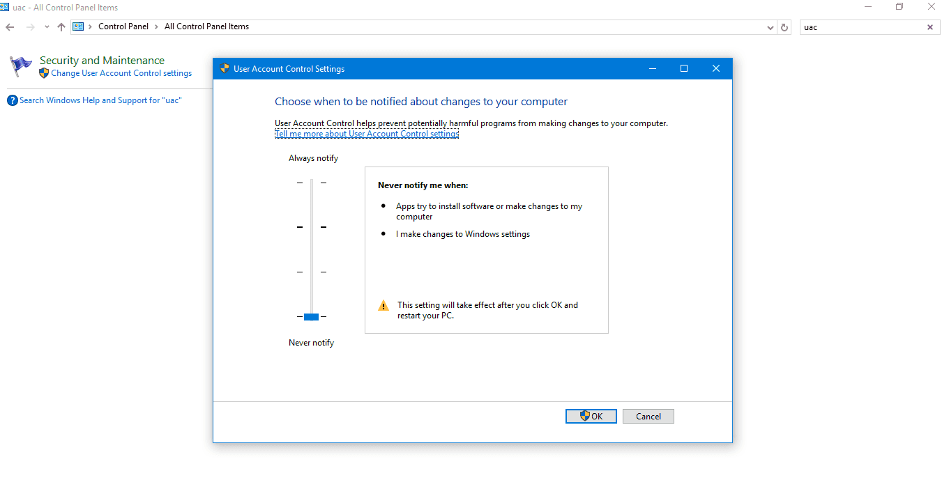 disable UAC