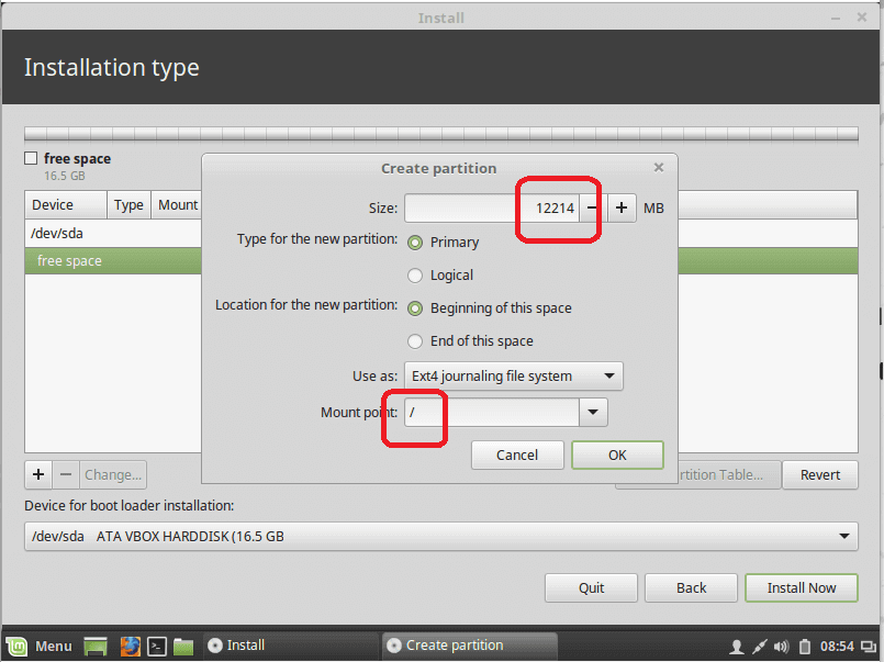 create root partition