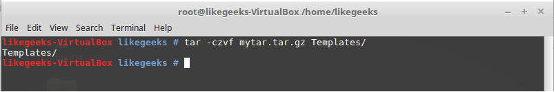 linux tar command create