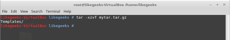 linux tar command extract