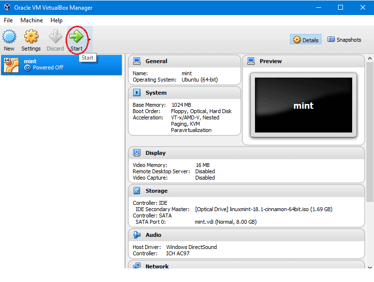 virtualbox startx