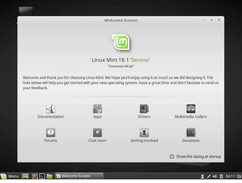 linux welcome screen