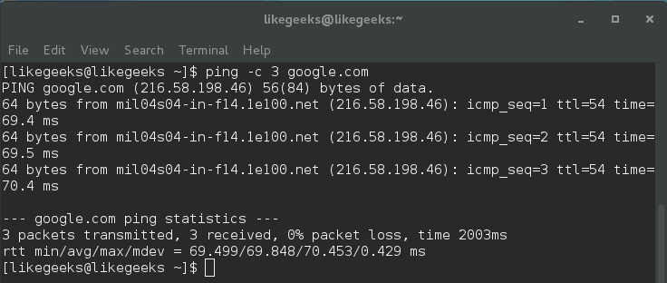 ping -c Linux network commands