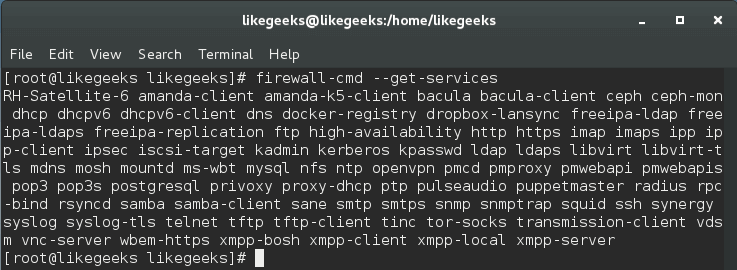linux security firewall get services