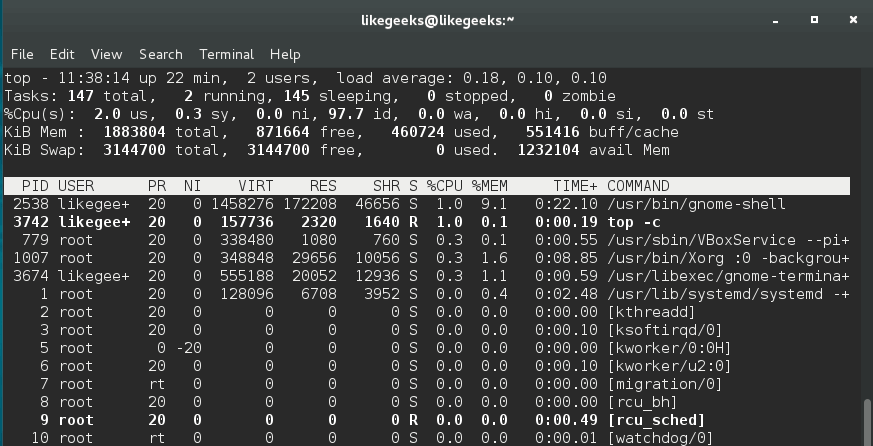 linux process managment top command