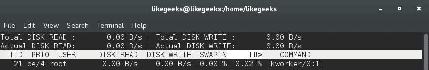 linux process managment iotop command