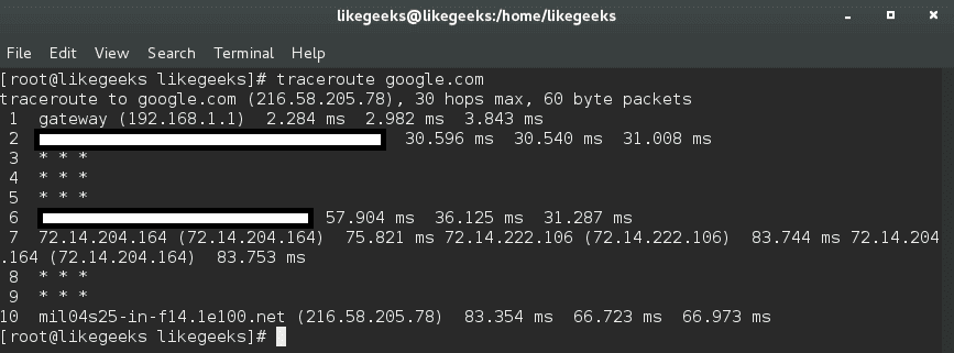 traceroute linux network commands