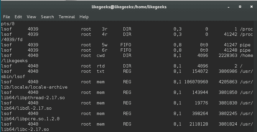 linux process managment lsof command