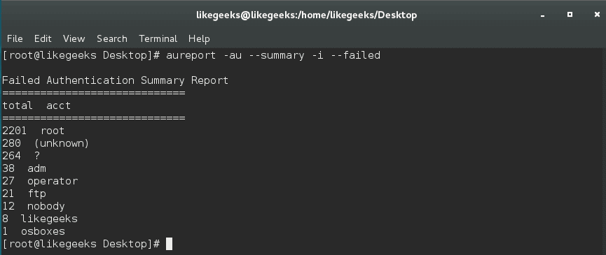 linux security aureport failed summery