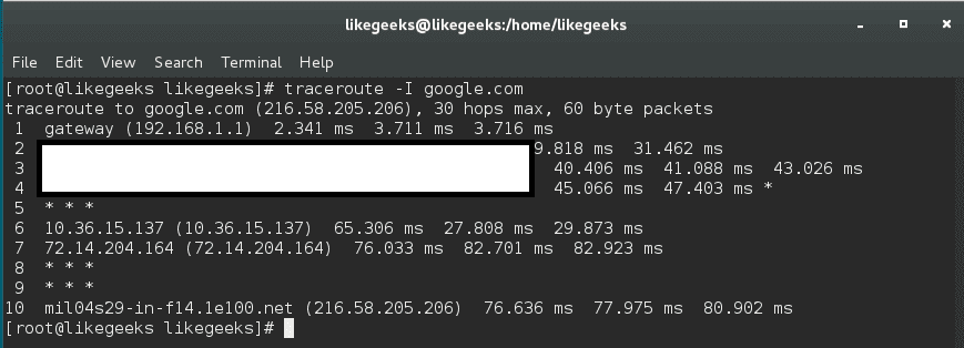 traceroute -I linux network commands