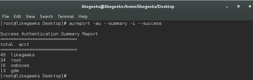 linux security aureport success summery