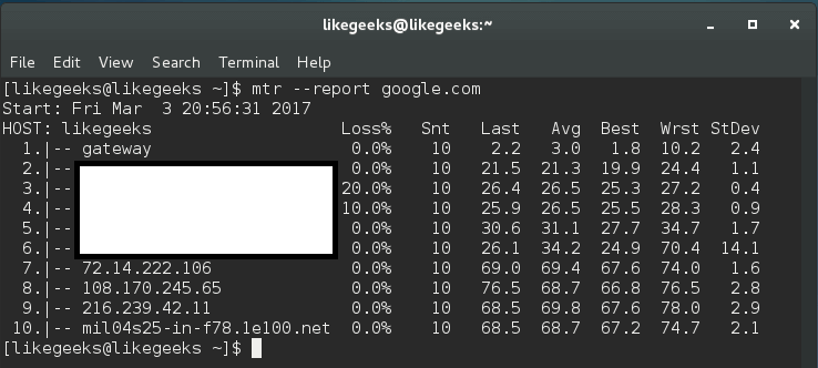 mtr report linux network command