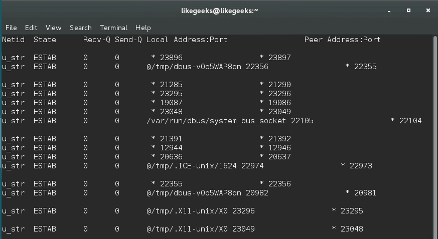 ss linux network command