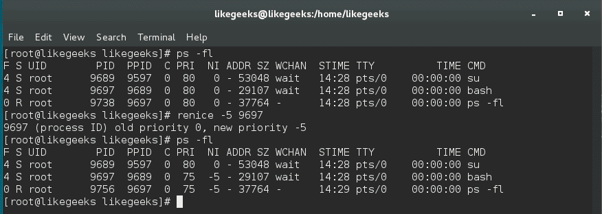 linux process managment renice command