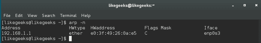 arp -n linux network command