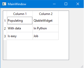 QTableWidget set column header text