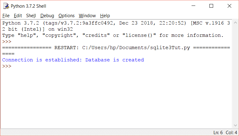 Connect to SQLite3 database