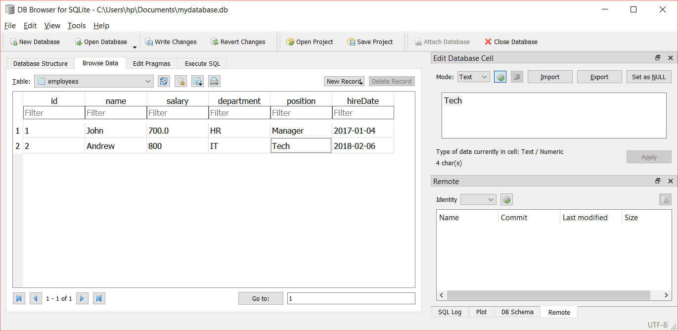 SQL insert result