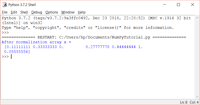 Normalize NumPy array