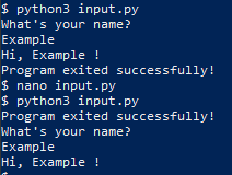 Output for the input.py while using atexit
