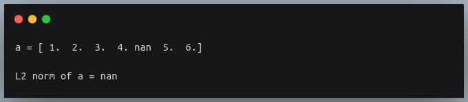 norm of array with nan value