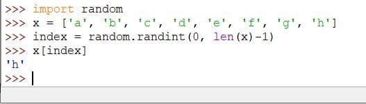 Random element from list using randint