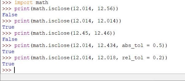 Example of isclose() method
