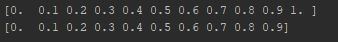 Output to show the usage and difference between the linspace vs np.arange
