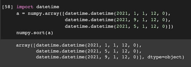 NumPy sort by datetime