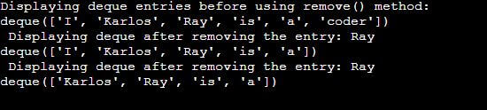 This is an second example of removing element from a deque in Python.