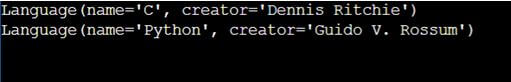 This output shows the first entry in a namedtuple have to be name of item in Python