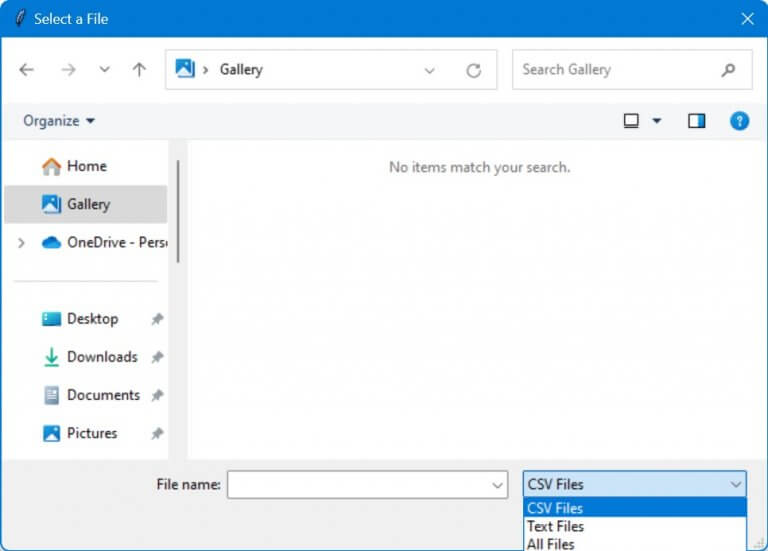 Tkinter filedialog askopenfilename options